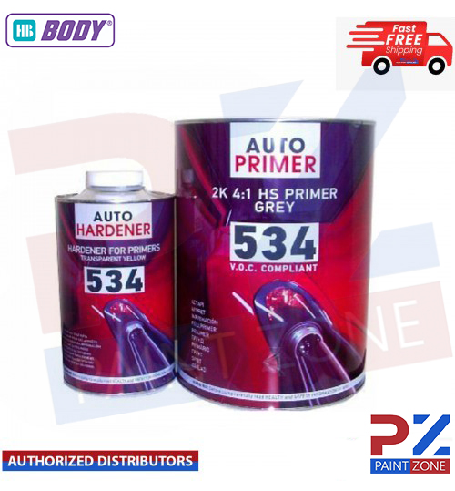 HB Body 534 High Build 2K Primer Grey Superb Sanding 1LTR + FREE ACTIVATOR 